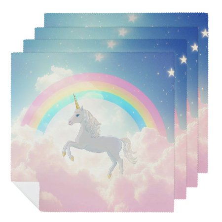 

FUMJ Unicorn Rainbow Cloud Cloth Napkin Set for Farmhouse Party Dining Table Decor Reusable Kitchen Napkins 2 PCS