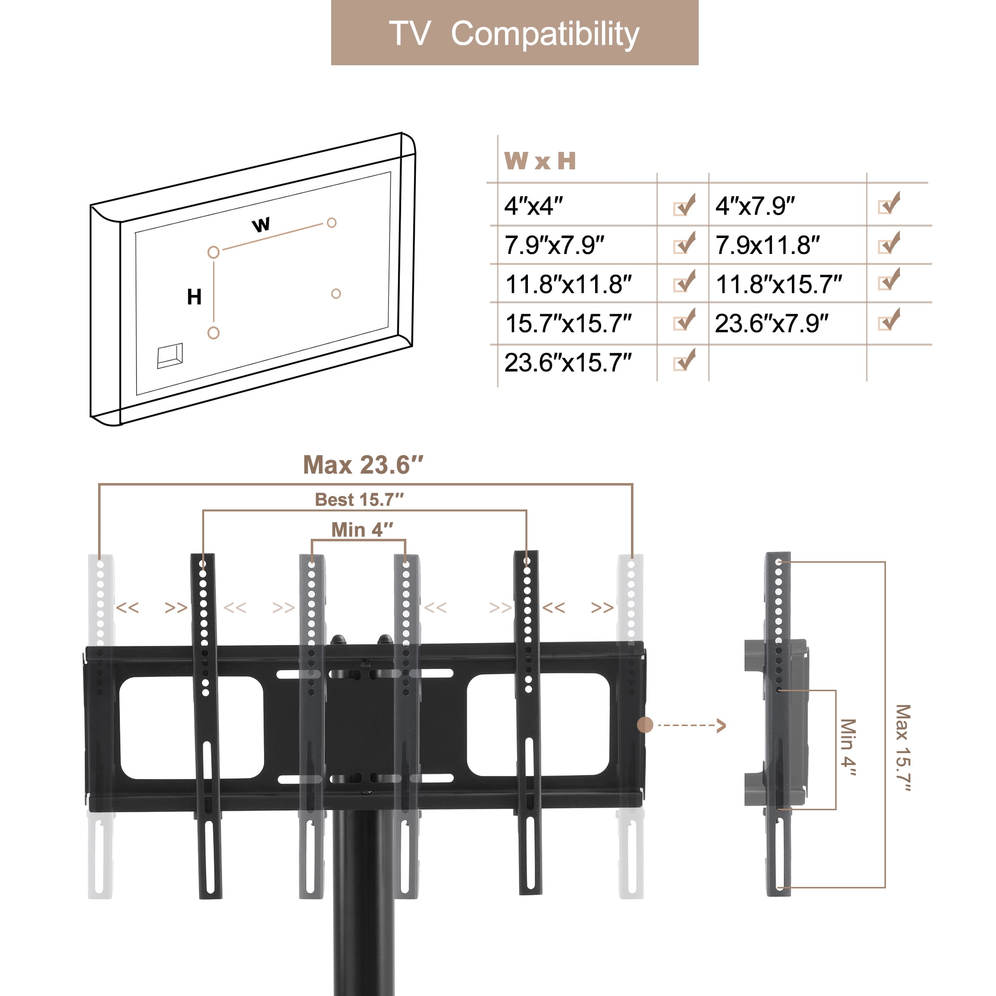 Height and Angle Adjustable Multi-Function Tempered Glass Metal Frame Floor With Lockable Wheels Mobile TV Stand, LCD/Plasma TV bracket 2 Tier Tempered Glass Shelves For Multiple Media Devices