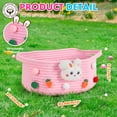 thumbnail image 2 of PinkSheep Easter Basket with Handles, Small Woven Easter Bunny Gift Storage Basket Rabbit Baskets Empty with Plastic Wrap Bag & Ribbons, Pink, 2 of 7