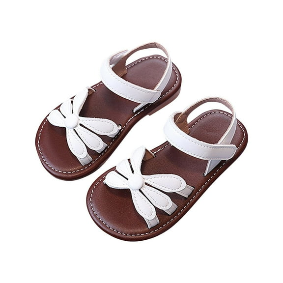 SERTG Kids Solid Color Floral Print Soft Sole Sandals Hook and Loop Closure Comfortable Breathable Outdoor Casual Shoes Non-Slip Footwear for Girls Daily Summer Footwear(White,5-5.5 Years)