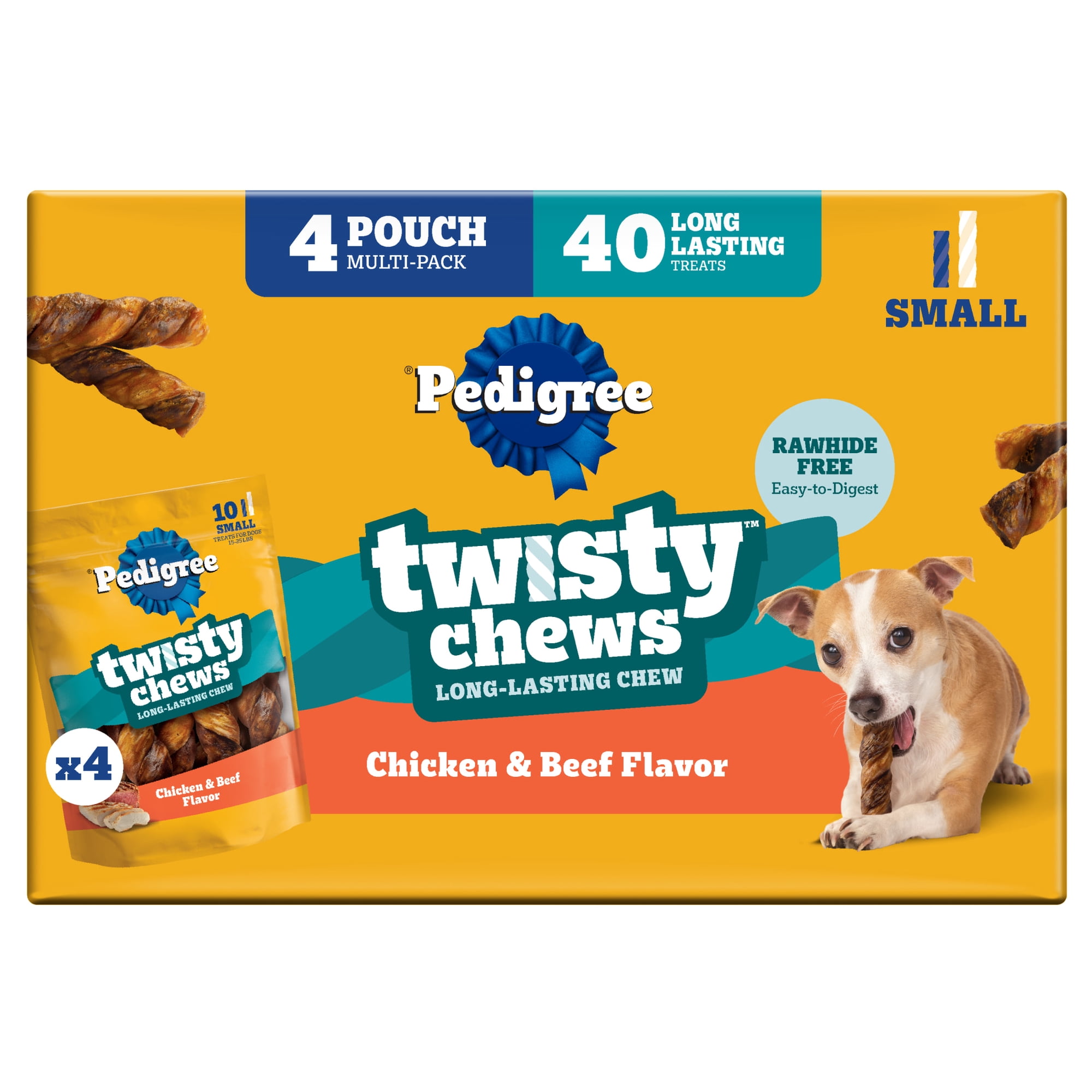 Pedigree Twisty Chews Long-Lasting Dog Treats Chicken & Beef Flavor, (4) 9.17 oz. Pouches