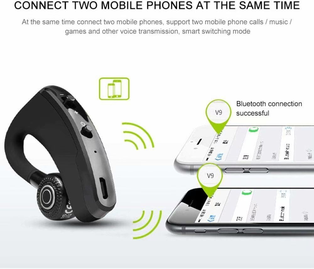Bluetooth Headset Wireless Earpiece V4.1+EDR – Smart Noise Cancelling Bluetooth Headset for Businessmen, Office, Driving, Trucker, Compatible with Android/iPhone/Google Assistant