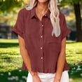 thumbnail image 4 of Craaazy Ladies Oversized Short Sleeve Tunic Tops, Lightweight Casual Shirt, Collared Pocket Blouse with Ruffle Hem for Everyday Outfits Gifts, 4 of 7