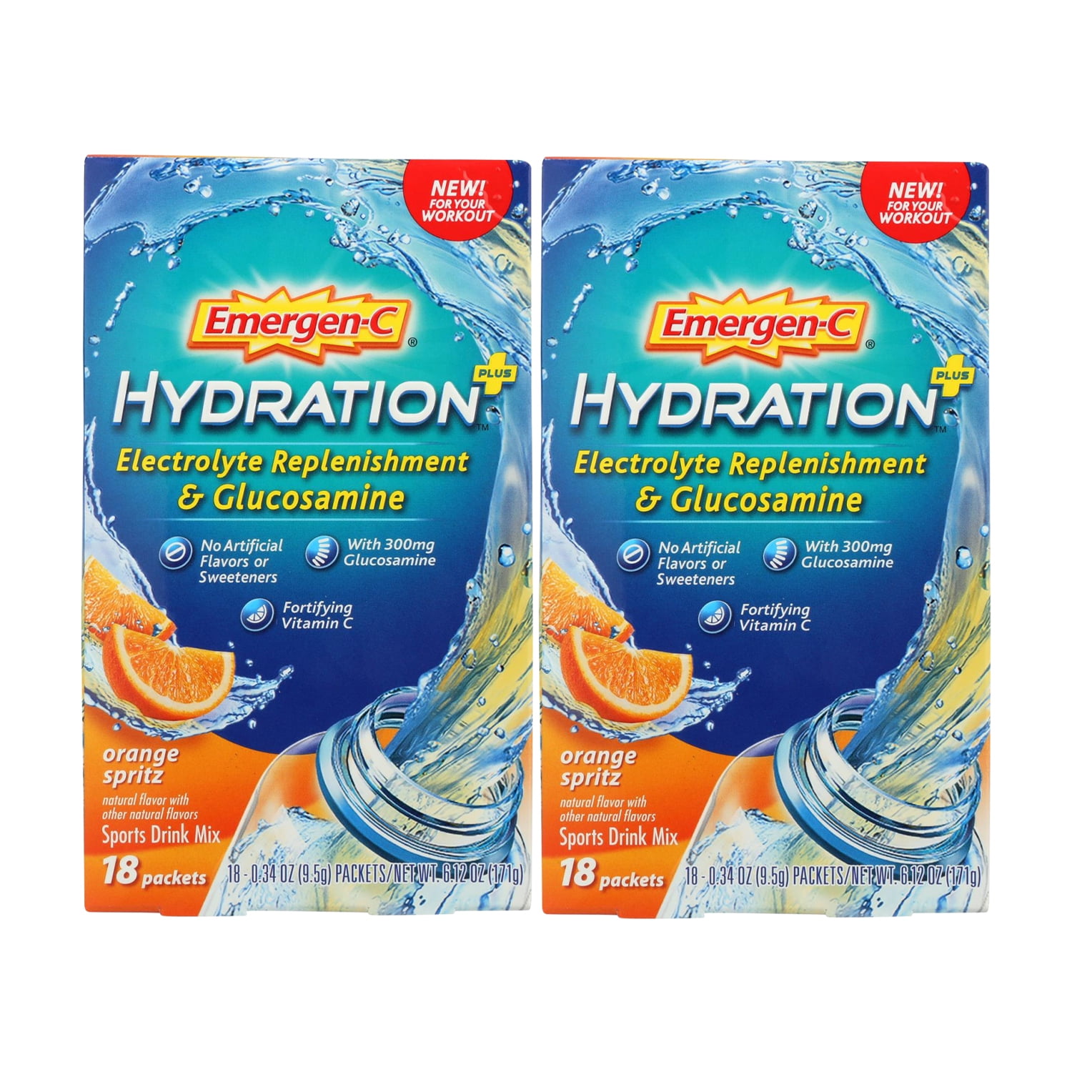 EmergenC Hydration+ Sports Drink 18 Count, Orange Spritz Flavor 0.34 oz ( 2 Pack )