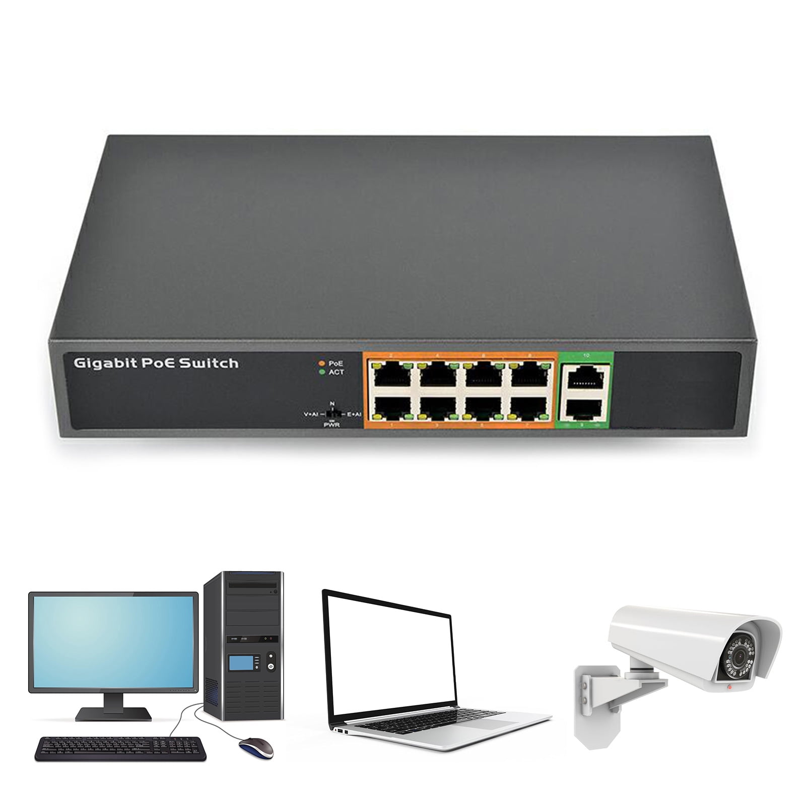 10 Port Gigabit Power Ethernet Switcher with 8 1000Mbps Unmanaged Networking Switcher for Home Networking