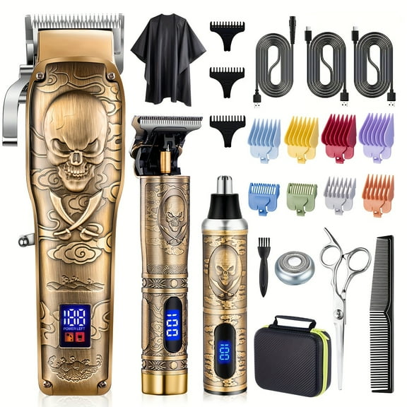 ALL Metal Hair Clippers for Men Cordless Barber Trimmer for Haircut Rechargeable Hair Grooming Kit