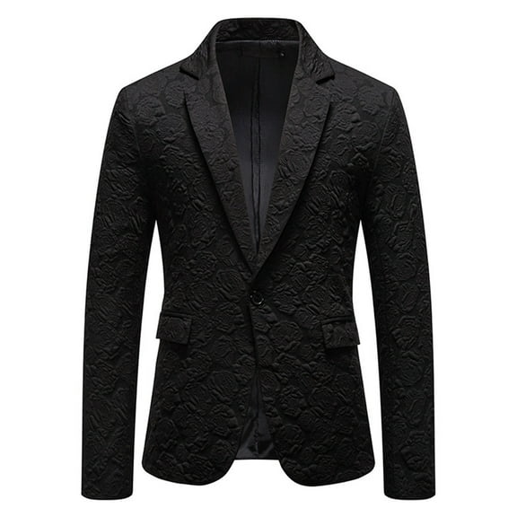 Mrmaere Men's Blazer Jacket Textured-Button Stylish Outerwear for Formal & Casual Black L