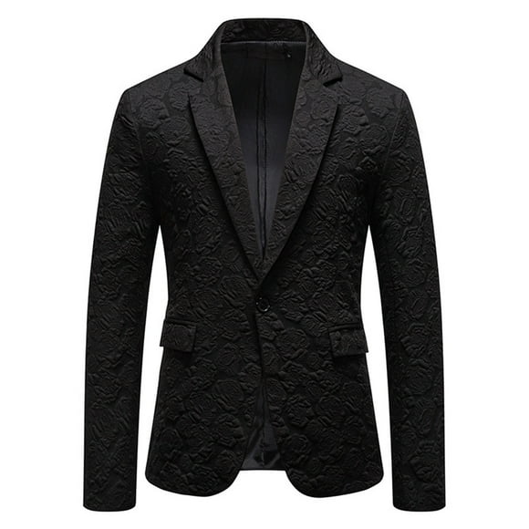 Lovzfmll Men's Blazer Slim Fit Suit Jacket Single Breasted Two Button Business Black, M