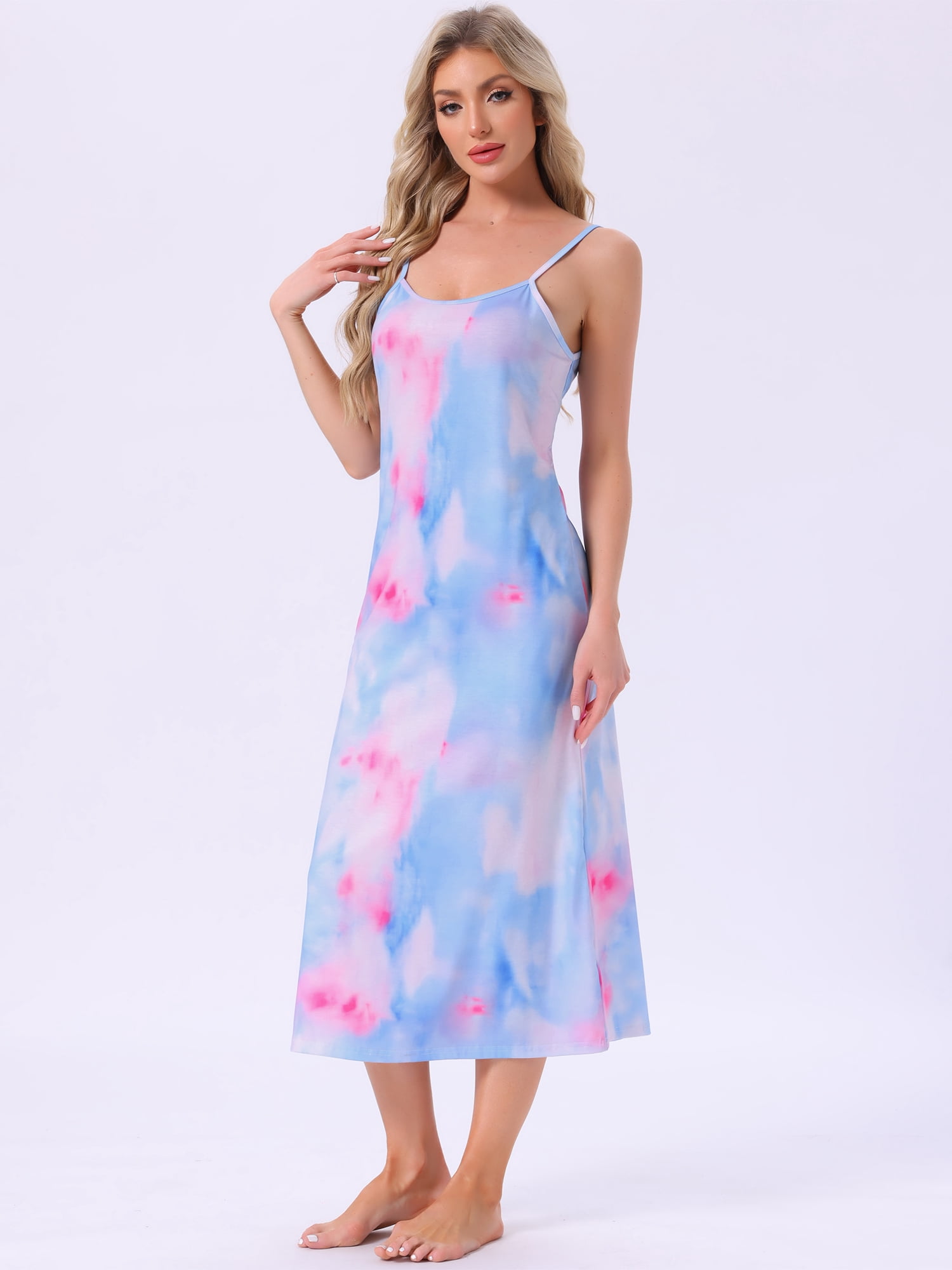 DARING DIVA Women's Spaghetti Strap Full Slip Midi Under Dress XL Blue Pink