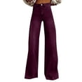thumbnail image 3 of Women's Solid Color Wide Leg Pants, High Waist 90s Style Jeggings with Back Pockets, Casual Streetwear Denim Look Pull-On Pants for 2025 Summer Fashion Purple, 3 of 5