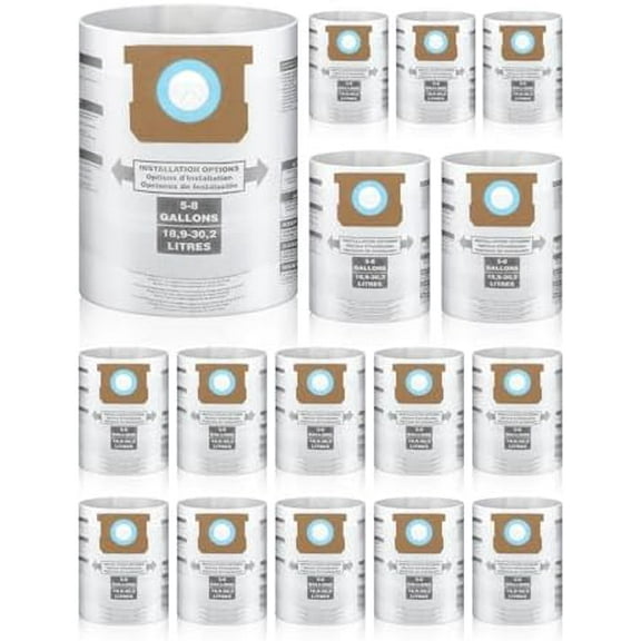 16 PACK Vacuum Bags Compatible with Shop Vac 5-8 Gallon Dust Collection Bag Type H Double Layer Replace Part #90671 9067100 90661 906-61 9066100