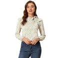 thumbnail image 1 of INSPIRE CHIC Women's Side Bow Tie Neck Long Sleeve Floral Ruffled Blouse, 1 of 6