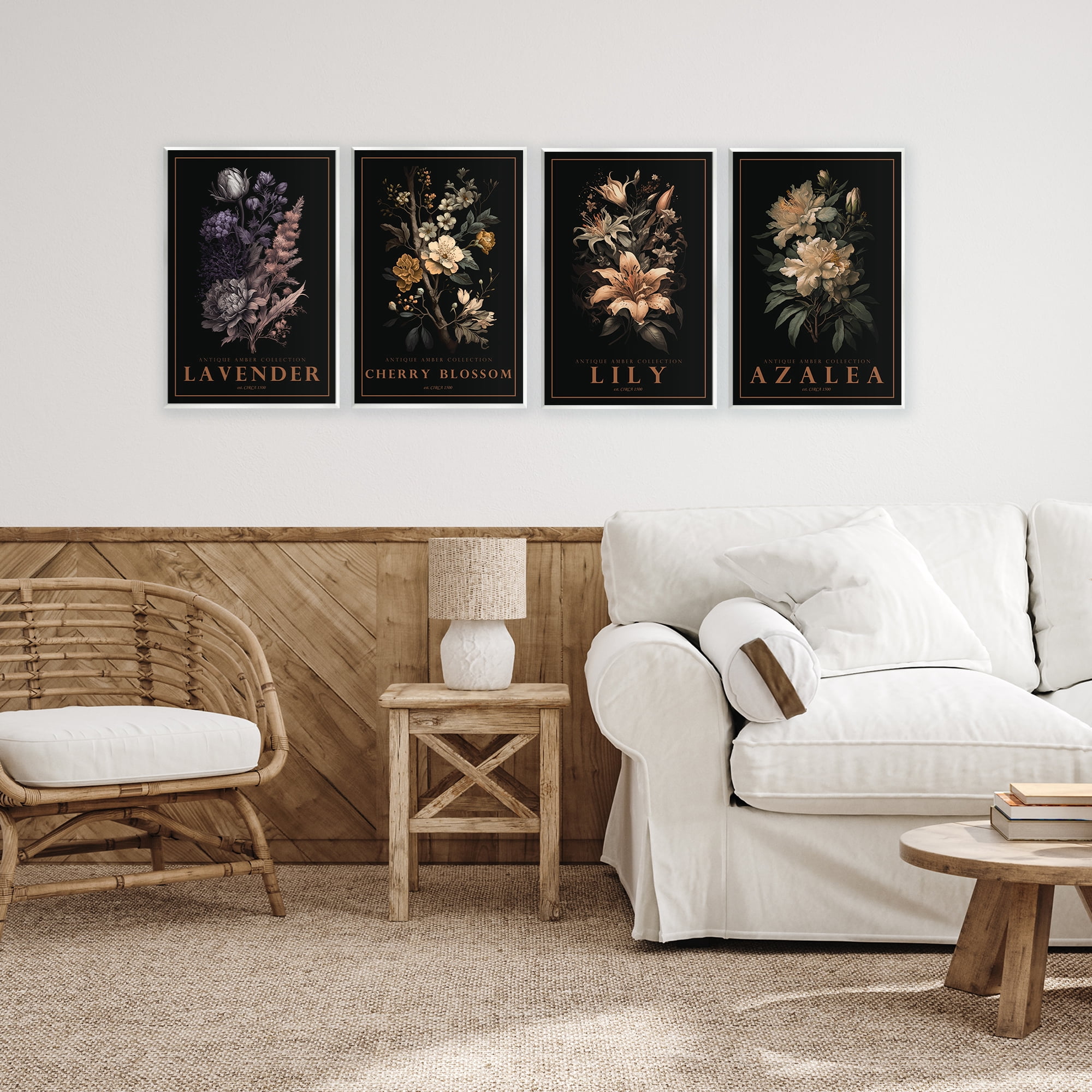 Stupell Industries Antique Varied Botanical Blooms 4 Piece Wall Plaque Art Set, design by Chris Giampietro