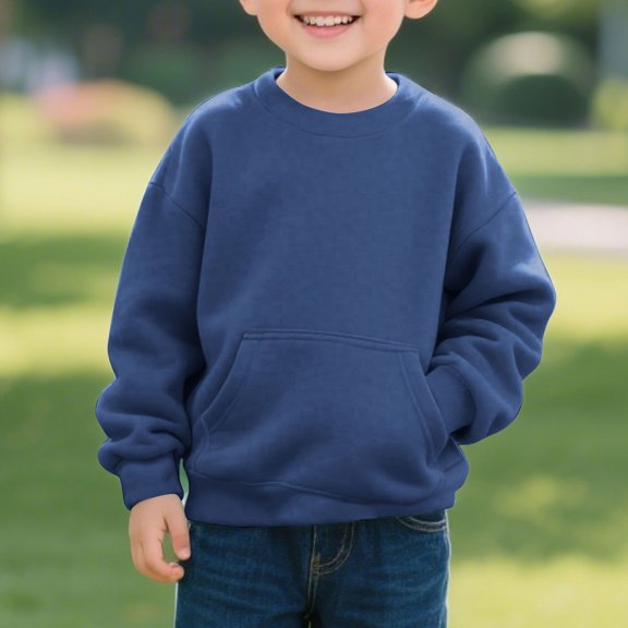 Eltusu Boys Hoodies, Pullover Solid Color Casual Sports Long Sleeve Sweatshirts Dark Blue Size 2-12 T