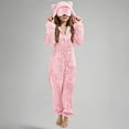 thumbnail image 2 of MKOSPLRT Fuzzy Jumpsuit for Girl 5-15Y Eye Mask Bear Ear Hooded Fleece Onesies Pajamas Warm Sherpa Sleepwear Zip Up Playsuit Loungewear, 2 of 8