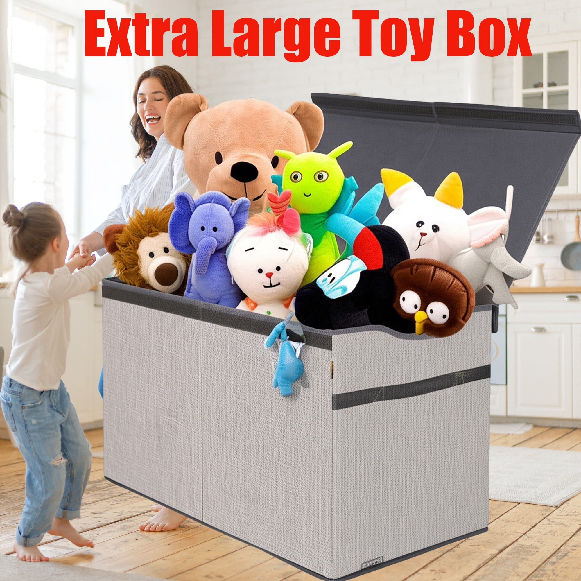 VICTORICH Large Toy Box with Lid, 32 gal Collapsible Toy Chest Storage Bins for Boys and Girls Nursery Room Decor, Light Gray
