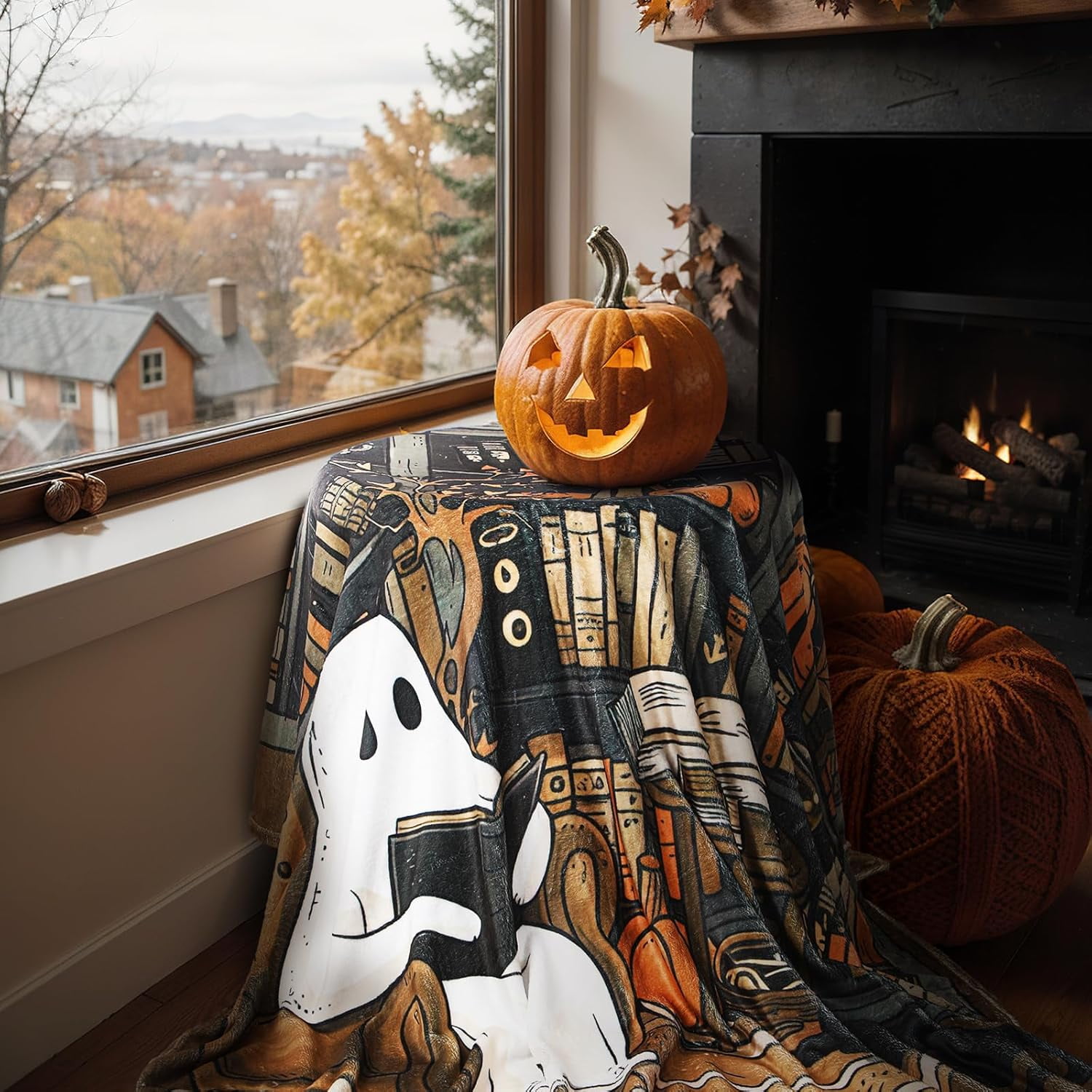 Book Lovers Gifts Throw Blanket 60 x 50 Inch Reader Blankets Christmas Book Club Horror Gifts Basket Stuffers for Women Xmas Bookworm Bookish Librarian Reading Basket(Ghost)