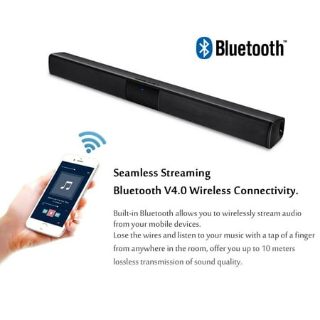 Black Wired and Wireless Bluetoot h Home Theater TV Stereo Speaker - Surround SoundBar TV/Cellphone/table t , 4 X 5W Compact Sound Bar 7.1 Channels