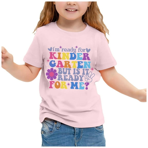 MEZZALL Print Shirt Kindergarten Shirts For Girls Kids Back To School T-Shirt Tshirts Children School Tee Comfort Toddler Dailywear, Pink, 8-9 Years