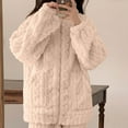 thumbnail image 5 of Sriper Fleece Pajama Sets for Women 2 Piece Winter Fuzzy Homewear Outfits Zip Up Long Sleeve Thermal Sleepwear Tops Soild Color Warm Nightwear Textured Elastic Waist Long Pants Ladies Loungewear, 5 of 5