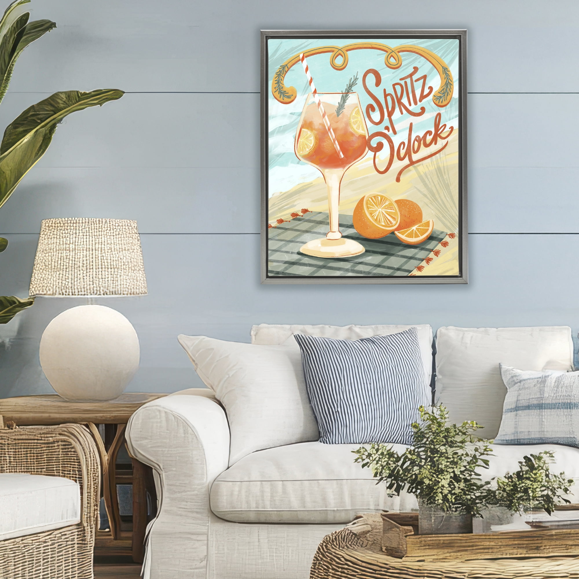 Stupell Industries Spritz O'Clock Citrus Cocktail Gray Framed Floater Canvas Wall Art, design by Connie Summers