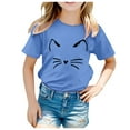 thumbnail image 3 of Girls Tops Size 12 Toddler Prints Short Sleeve Cat Prints T Shirt Tops Clothes Spring Clothes Blue,6-7 Years, 3 of 5