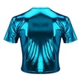thumbnail image 4 of ZOHIUM T Shirt Women's Tops Dressy Casual Women's Solid Color Reflective Shiny Metallic Round Neck Short Sleeve Bodysuit T Shirt Summer Outfits for Women （Blue,M), 4 of 5