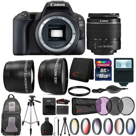 - Canon EOS Rebel 200D / SL2 24.2MP Digital SLR Camera Black EF-S 18-55mm Lens Complete Filter Set Bundle
