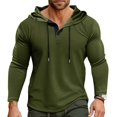 thumbnail image 6 of WTOBBY Men's Hooded Button-Up Long Sleeve T-Shirt Casual Three-Button Design, Comfortable Solid Color Top for Daily Wear, Layering, and Cool Weather Outfits,Army Green XL, 6 of 7