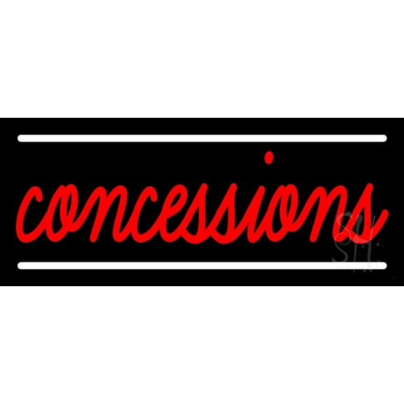 Red Cursive Concessions LED Neon Sign 6" Tall x 15" Wide - inches Black Square Cut Acrylic Backing, with Dimmer - Premium built indoor Sign for Storefront.