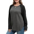 thumbnail image 2 of UVN Womens Sweatshirt Long Sleeve Shirts Crew Neck Fall Textured Curved Hem Tunic Tops, 2 of 8