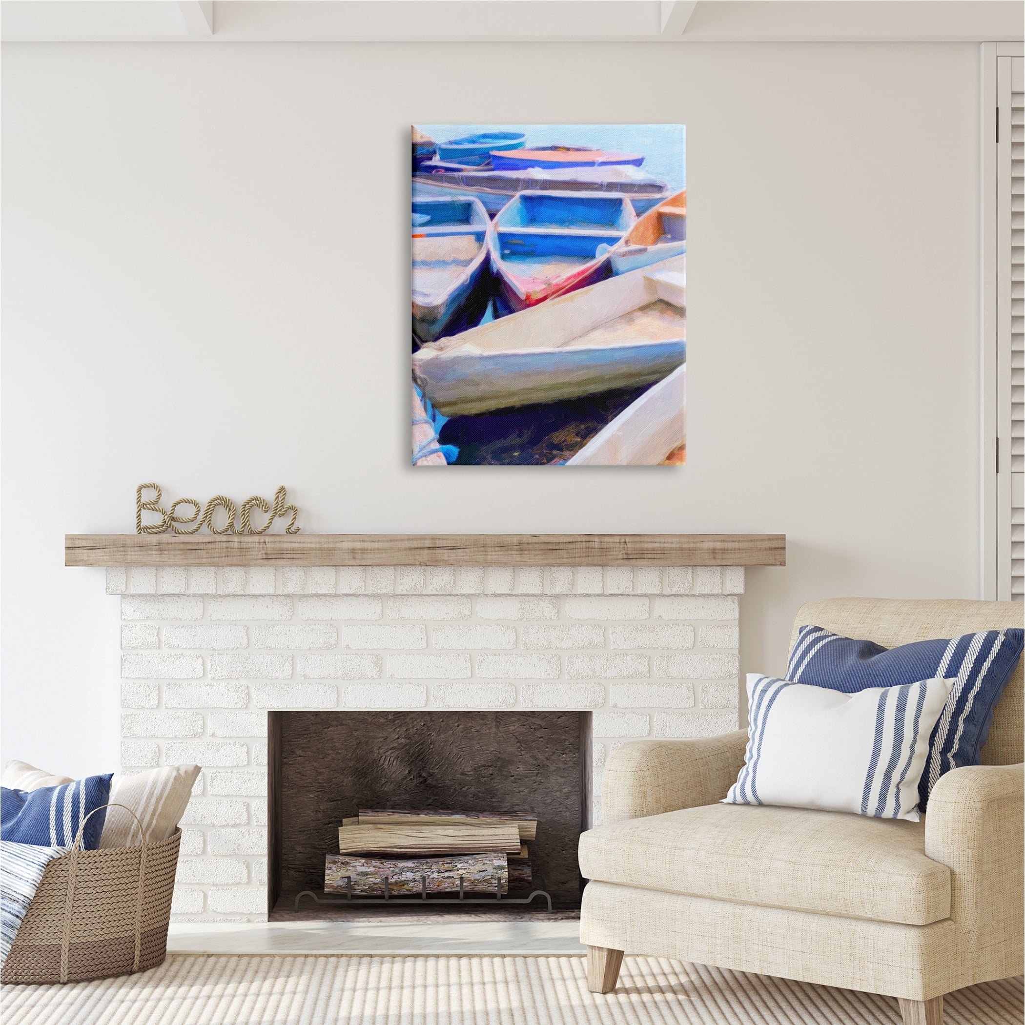 Stupell Industries Rowboats at Dock Painting Transportation Painting Gallery Wrapped Canvas Print Wall Art, 30 x 40