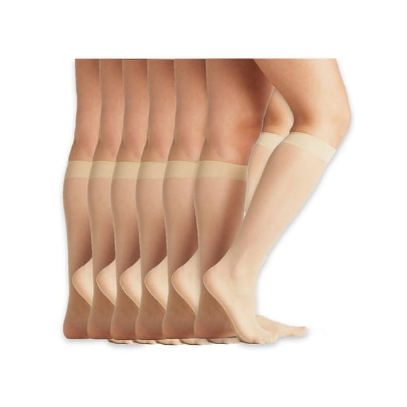 TELOLY 5 Pair Pack Women's Knee High Stockings, 20 Denier Sheer Hosiery With Double Layer Comfort Band, Versatile For Open Or Closed Toe Shoes