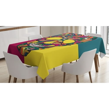 Ambesonne Sugar Skull Tablecloth Rectangular Table Cover, Colorful Calavera, 52"x70", Multicolor