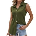 thumbnail image 2 of LADIGASU Women's Sleeveless Lapel Casual Loose And able Solid Color Button Top, 2 of 3