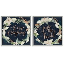 Stupell Industries Merry Christmas Joy Wreath Holiday Painting Gray Framed Art Prints Wall Art, 24 x 24, Set of 2