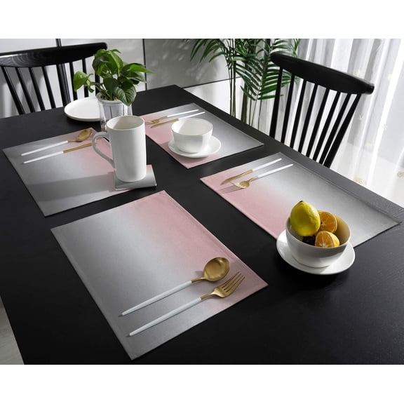 Pink Table Mats Set of 4 Ombre Placemats for Dining Table Pink and Grey Ombre Table Mats Gradient Gradual Color Table Decoration Holiday Banquet Kitchen Dining Non Slip Washable
