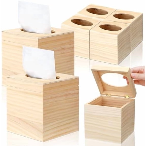 6 Pcs Wood Tissue Box Cover for DIY Unfinished Wood Box Custom Design Square Wooden Tissue Cover Holder with Flip Opening Top for Arts Crafts Bathroom Decor Home Decor$$Home Decor, Kitchen, & Other