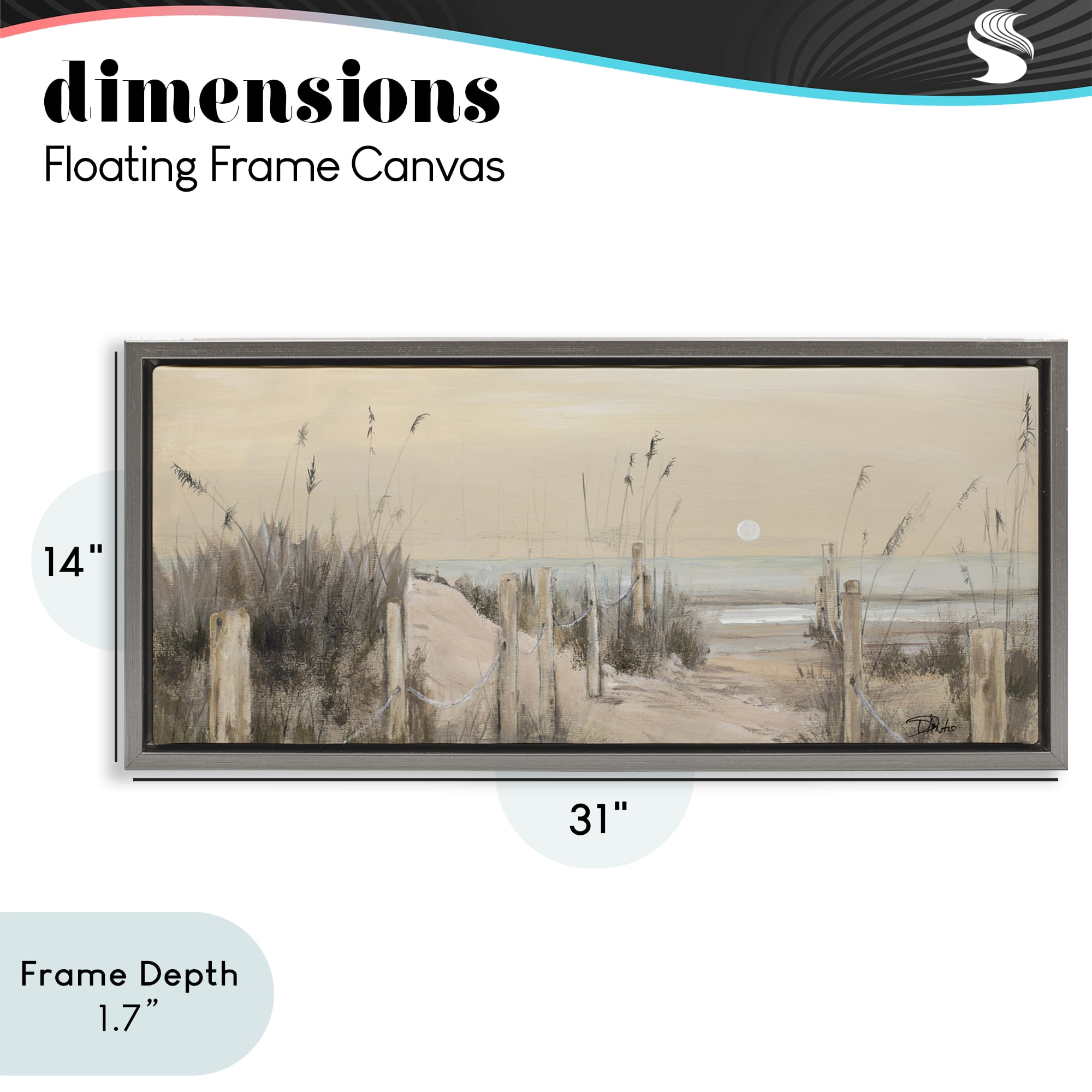 Stupell Industries White Moon Over Ocean Gray Framed Floater Canvas Wall Art, design by Patricia Pinto