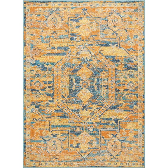Nourison Passion Traditional Teal/Sun 5'3" x 7'3" Area Rug, (5x7)