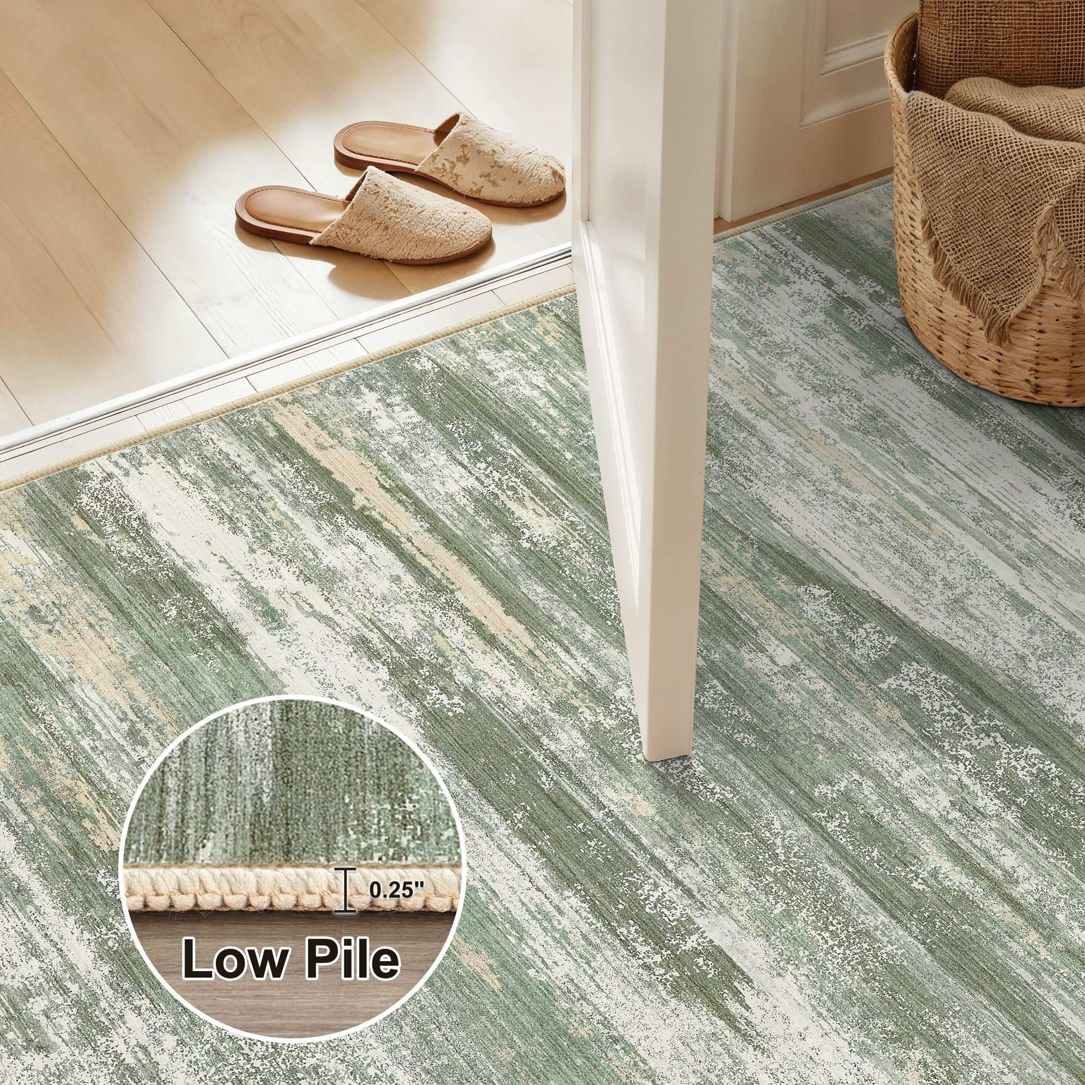 UERMEI 3'x5' Area Rugs for Entryway, Modern Abstract Washable Rug Door Mats for Bedroom Laundry Room, Non-Slip Soft Low Pile Home Decor Carpet Accent Rug Indoor Rug, Green