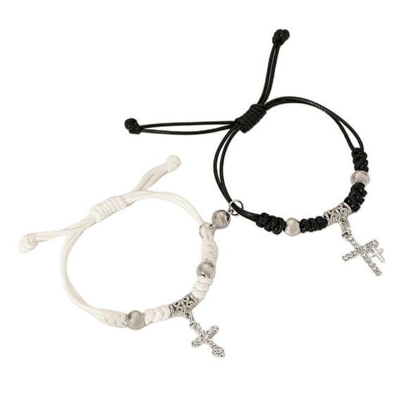 ROCKROK 2Pcs Couple Bracelets Adjustable Braided Friendship Bangle Women Men Jewelry