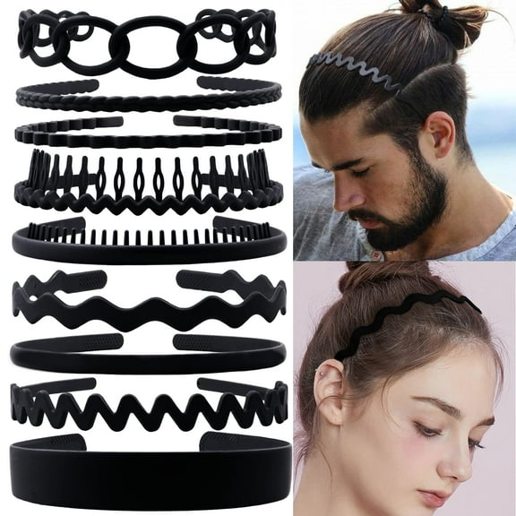 9 PCS Plastic Headbands for Women, Comb Headbands Non Slip, Black Wide Head Bands with Teeth, Hair Bands for Women Girls Men Teen