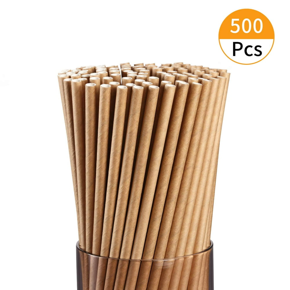 Brown Kraft Paper Straws,500 Pcs,DyeFree Biodegradable Drinking Straw
