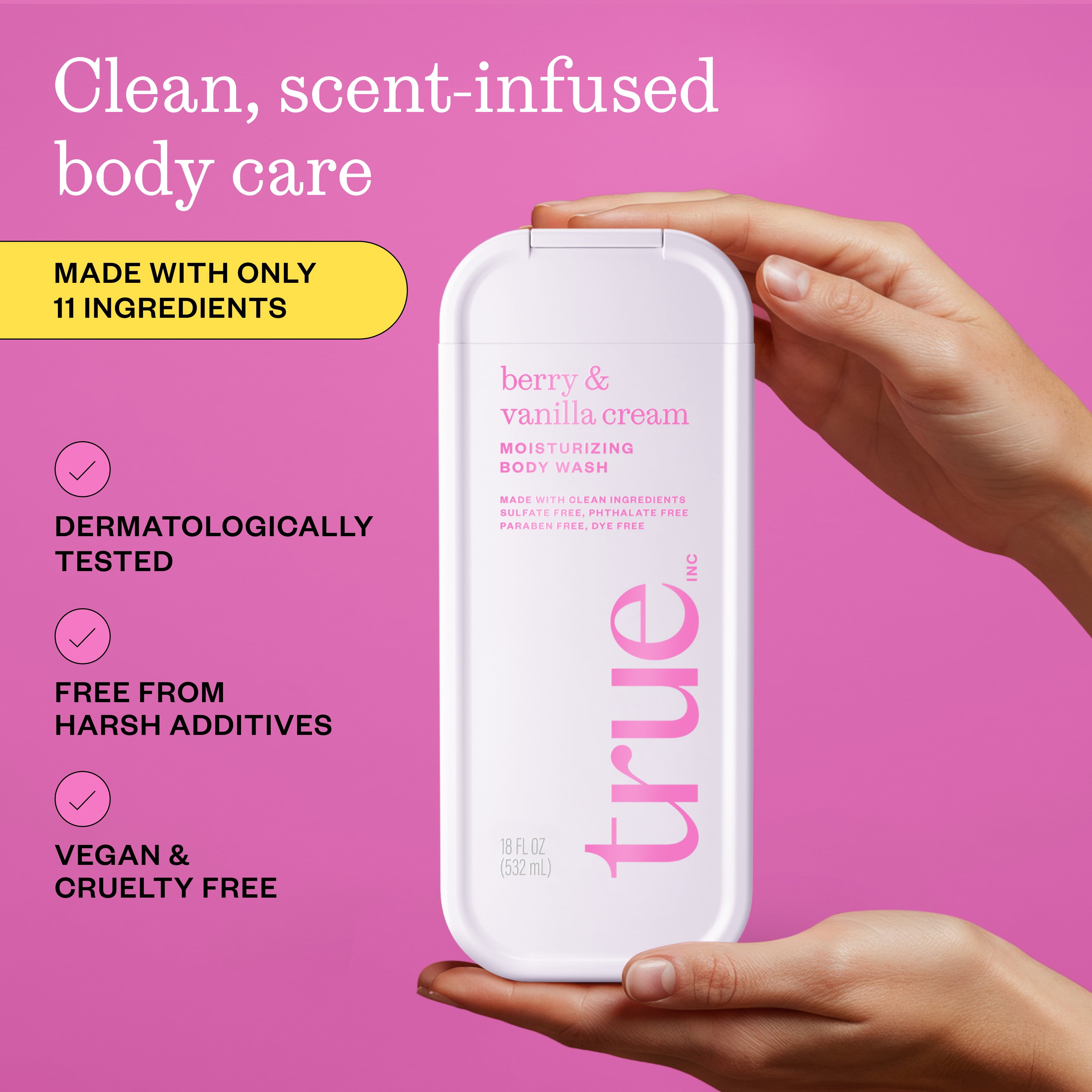 (6 pack) True Berry & Vanilla Cream Body Wash, Sulfate-Free, Moisturizing and Hydrating Formula for Women & Men, 18 fl oz