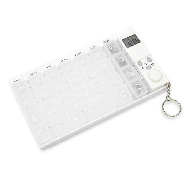 Wosthever Caja de pastillas inteligente semanal con alarma electrónica para acampar, senderismo, viajar, adultos, niños, portátil, organizador Type2 NO2