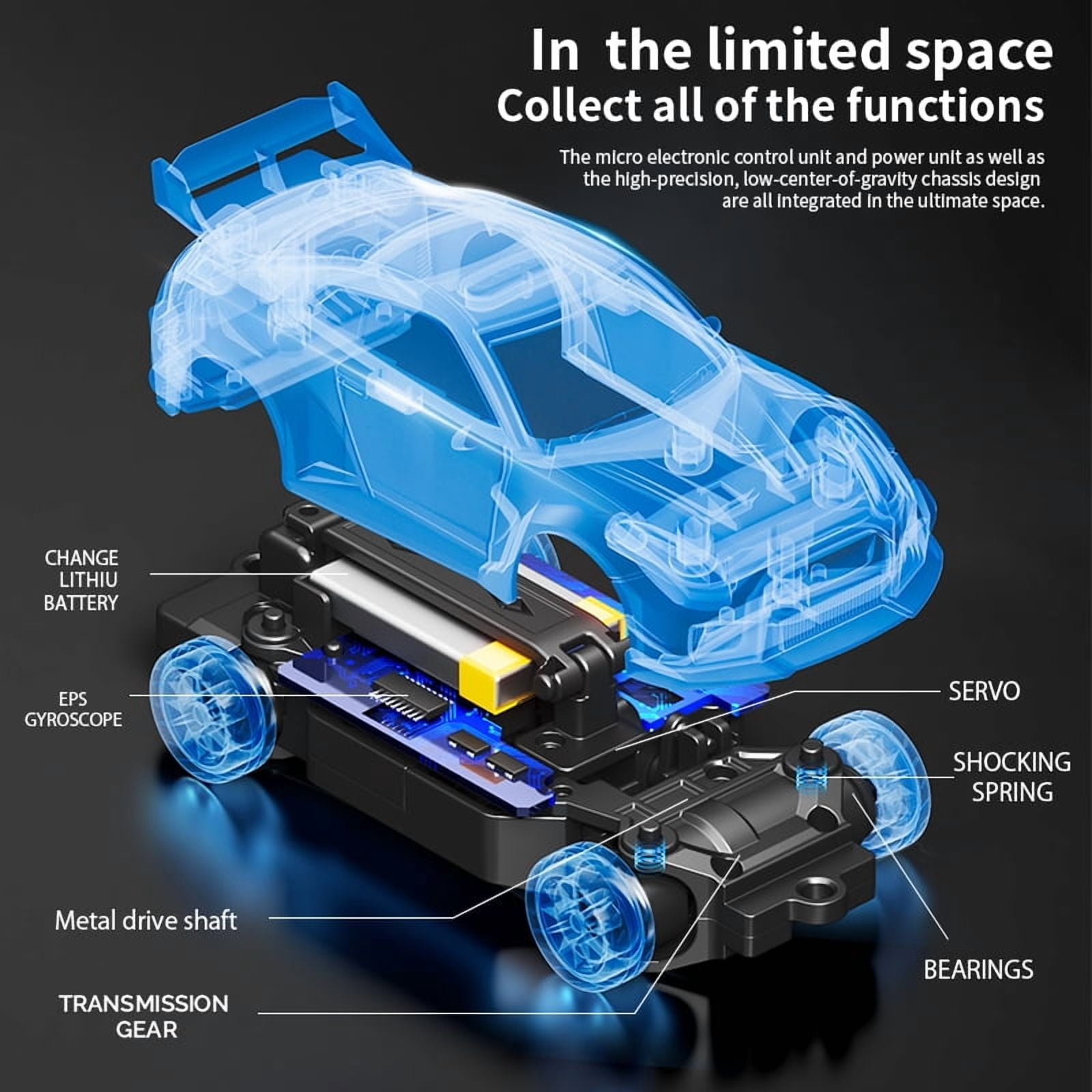 1/43 Scale Alloy RC Drift Car 4WD 2.4G Full Proportional Remote Control Racing Vehicle With Gyro & LED Lights Adjustable Speed Desktop Model For Adults Hobbyists - Q1/Mecha War White / D43-02