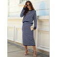 thumbnail image 5 of 2 Piece Skirts Sets for Women Fall Fashion Striped Sweater Midi Dress Knit Lounge Travel Winter Clothes Blue & White S, 5 of 9