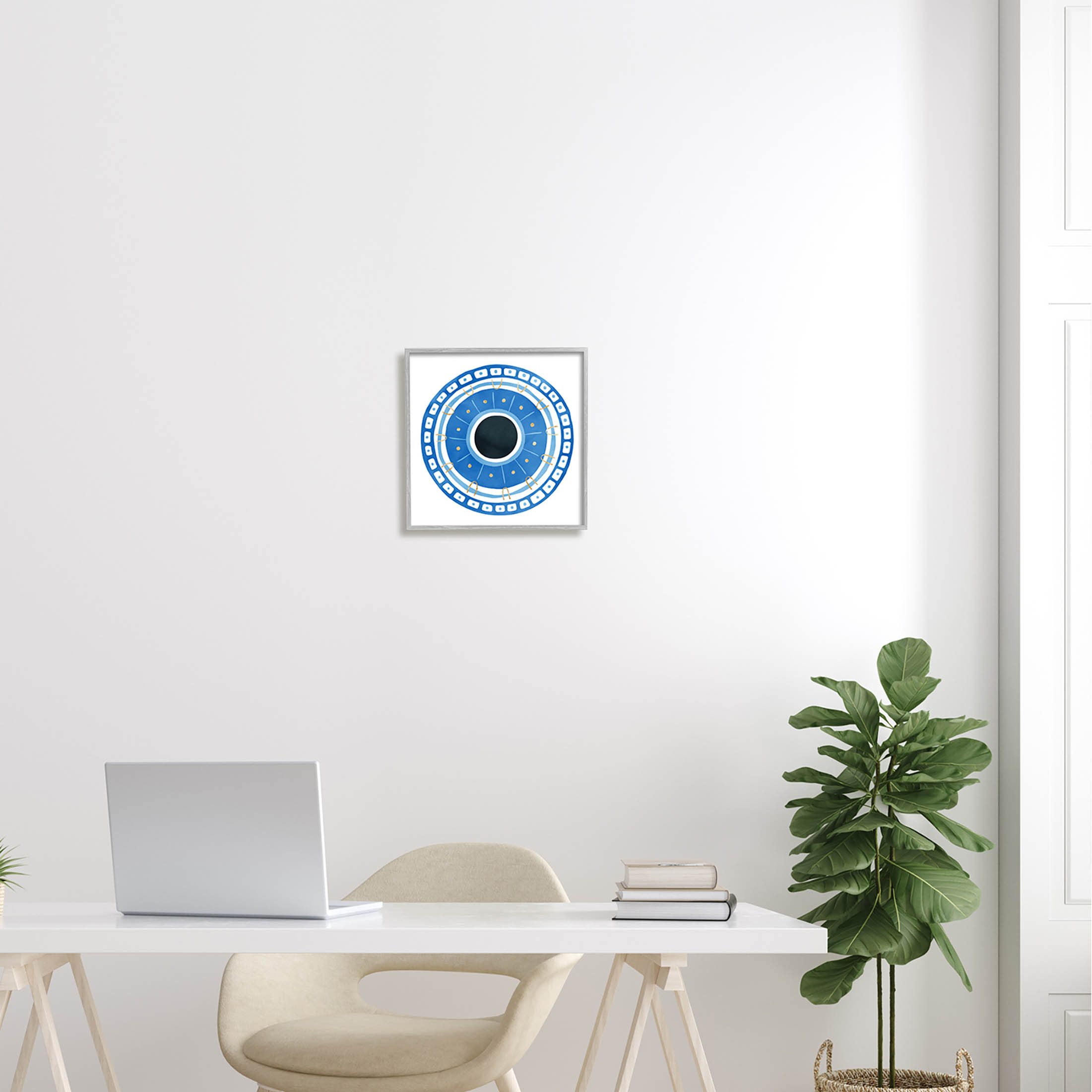 Stupell Industries Spiritual Mati Evil Eye Blocked Pattern Graphic Art Gray Framed Art Print Wall Art, Design by Ziwei Li