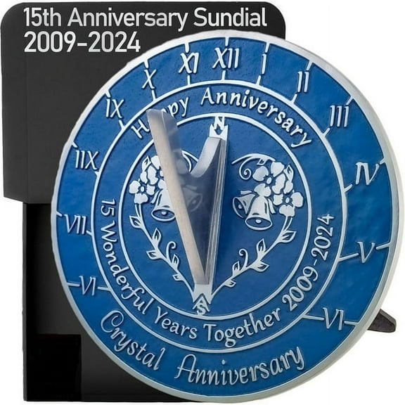 15th Crystal Wedding Anniversary Sundial Gift 10" diameter